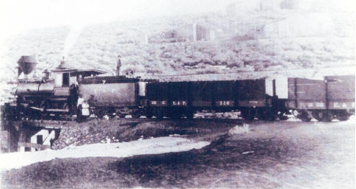 Eureka Palisade Railroad train at Ruby Hill. 